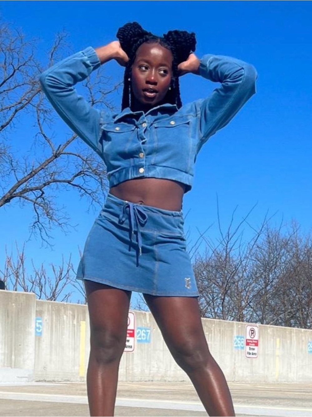 Juicy Couture Cropped Denim Jacket and Skirt Set - Blue